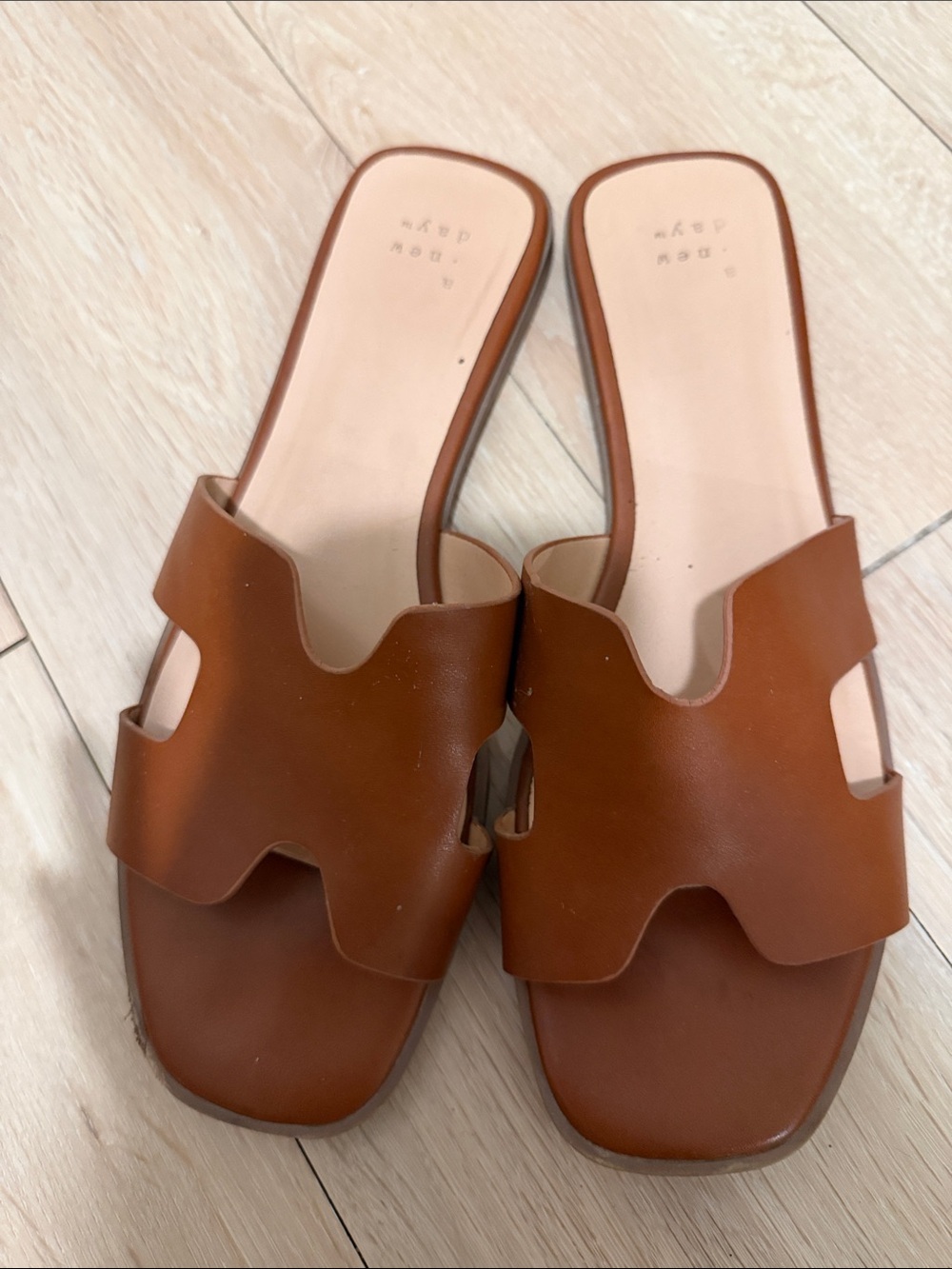 a new day Brown Cutout Leather Slide Mules